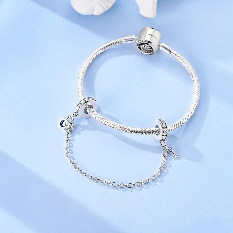 925 Sterling Silver Safety Chain Aircraft Earth Camera Daisy Silicone Charms Beads Fit Original Bracelets DIY Jewelry For Women 99 in 1