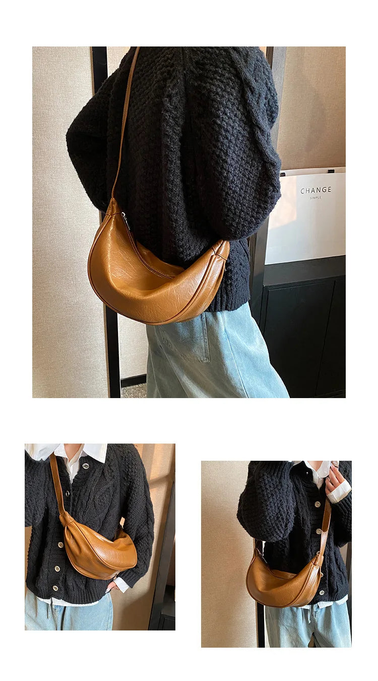 Women Small Crossbody Bag Leather PU Crescent Bag Casual Shoulder Dumpling Сумка Versatile Half Moon Bag Girl Stylish Purse 2024