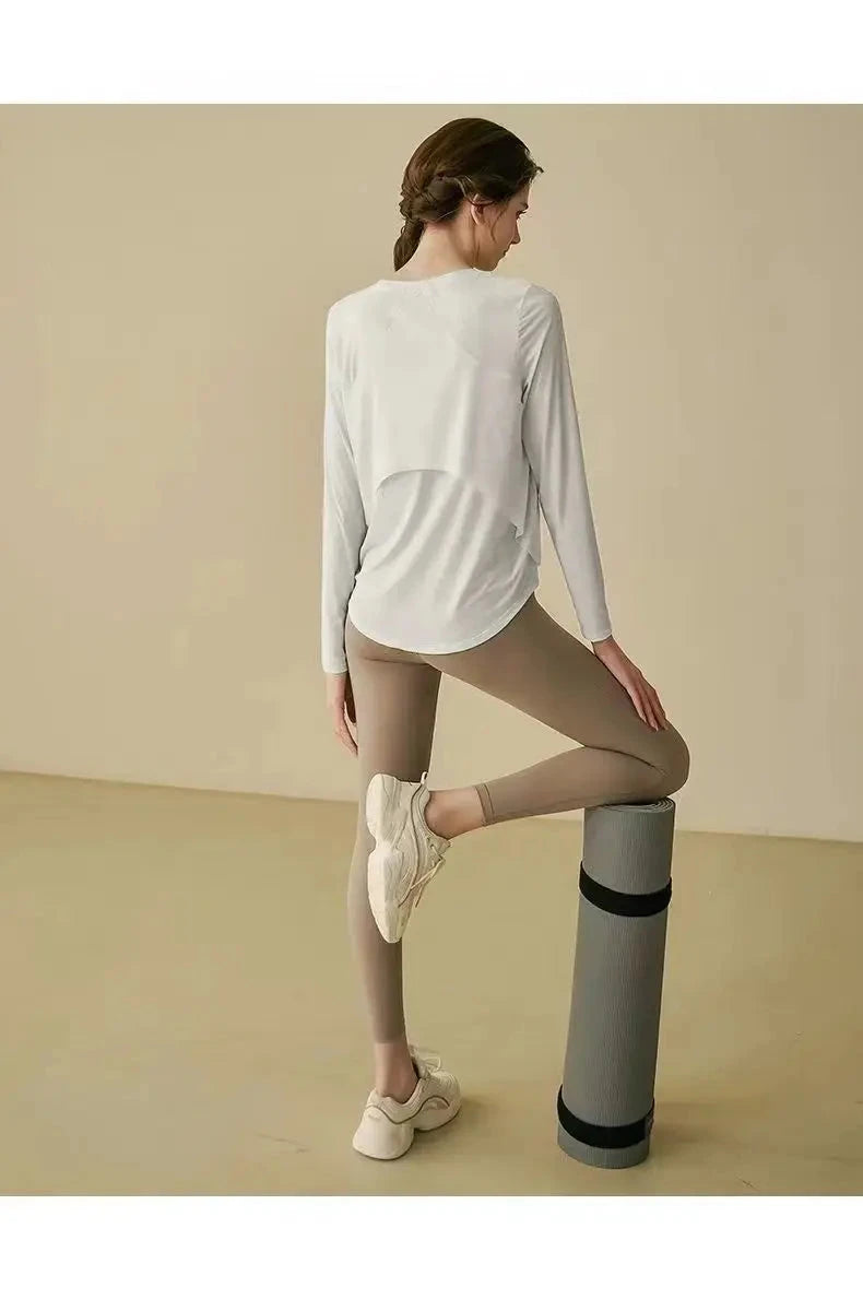 gym Sports Top T-shirt Women Yoga Clothing Running Loose Slim Quick Dry Training Long Sleeve Thin Blouse Fitness Tops Autumn Gym 99 in 1