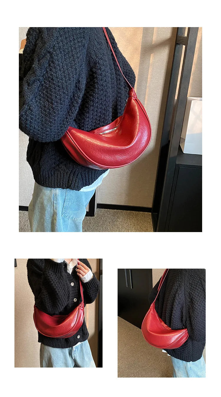 Women Small Crossbody Bag Leather PU Crescent Bag Casual Shoulder Dumpling Сумка Versatile Half Moon Bag Girl Stylish Purse 2024