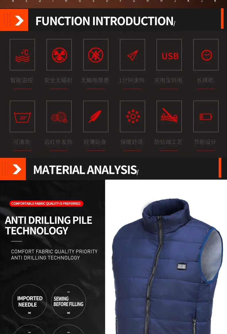 9 Heated Vest Zones Electric Heated Jackets Men Women Sportswear Heated Coat Graphene Heat Coat USB Heating Jacket For Camping 99 in 1