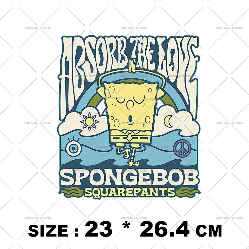 SpongeBob Cartoon Printed Iron on Transfers Patrick Star Heat Transfer Vinyl Stickers For Clothes Thermal Patches Applique Decor