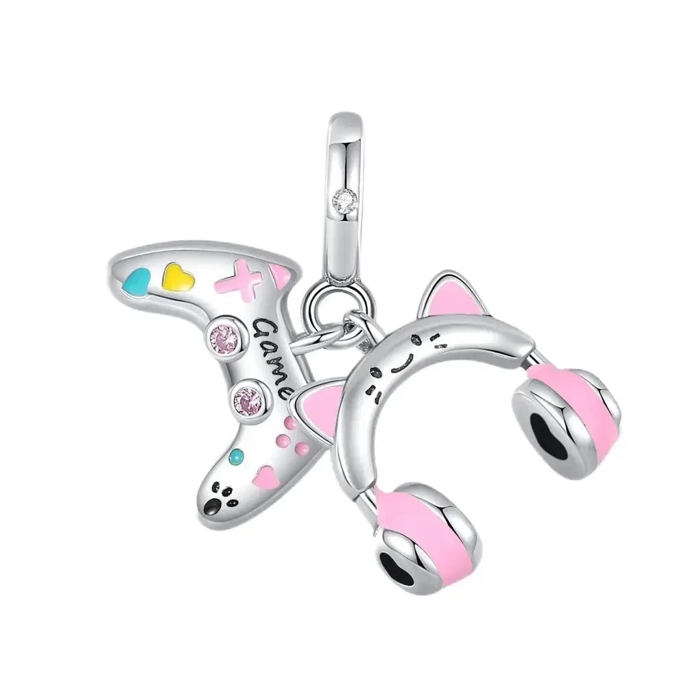 Back To School 925 Sterling Silver Charms Bag Earphone Magic Cube Watch Games Console Bead Pendant Fit Bracelet Necklace Jewelry 99 in 1