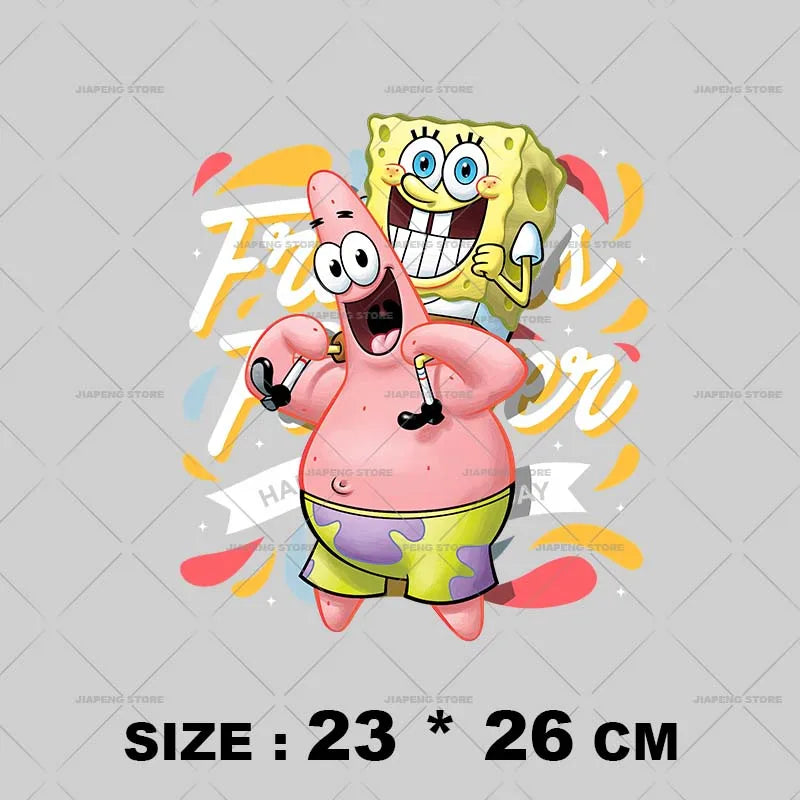 SpongeBob Cartoon Printed Iron on Transfers Patrick Star Heat Transfer Vinyl Stickers For Clothes Thermal Patches Applique Decor