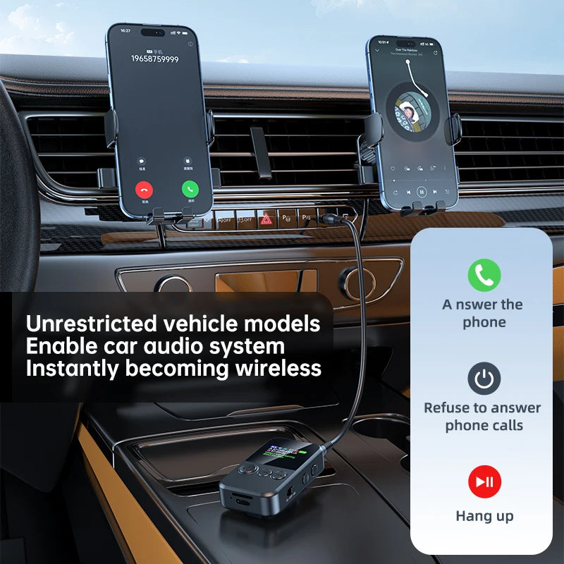 Lavalier Bluetooth 5.4 Audio Receiver Transmitter 3.5mm AUX TF Card Play Wireless Adapter with LCD Display For PC TV Speaker