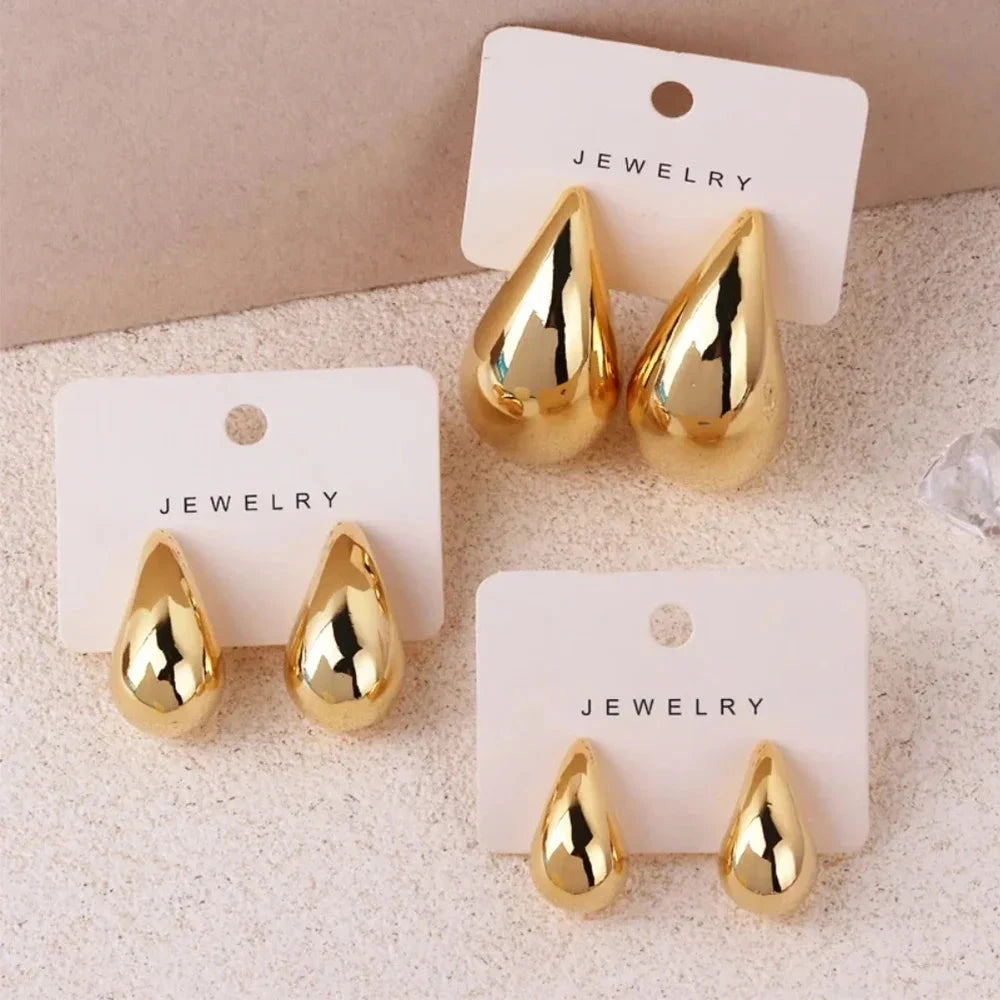 Gold Color Water Drop Earring Stud Simple Design Ins Women Post Earrings 3 Size Available Silver Color Big Surface Girls Jewelry 99 in 1
