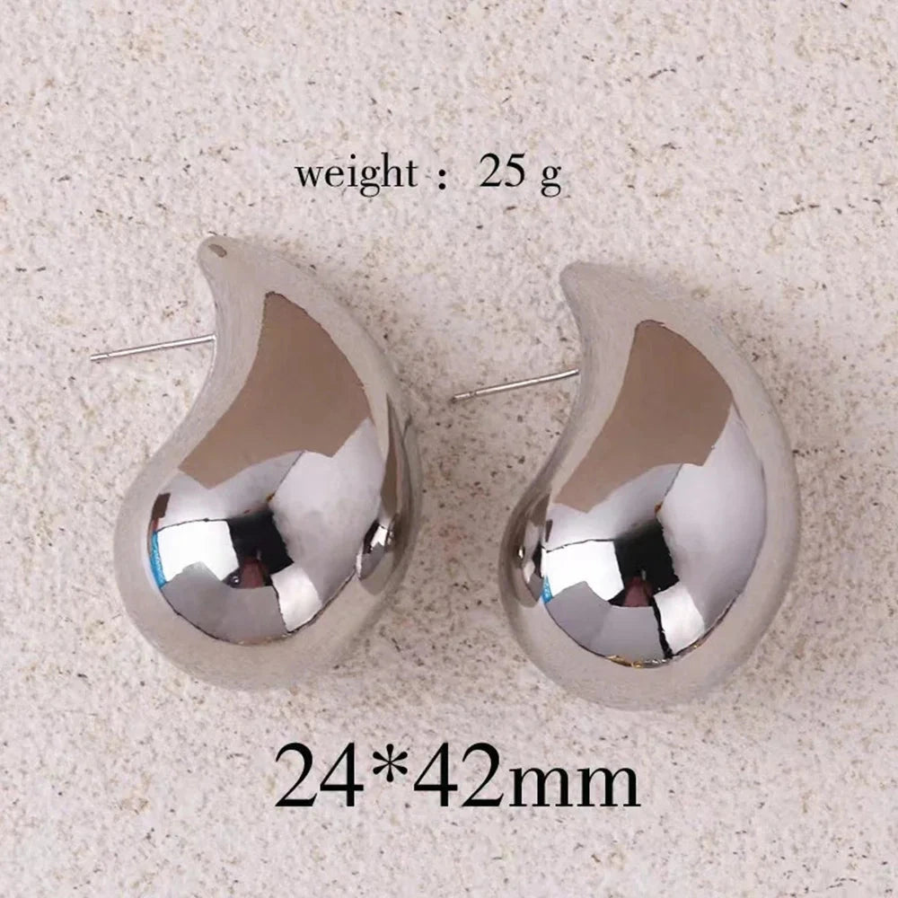 Gold Color Water Drop Earring Stud Simple Design Ins Women Post Earrings 3 Size Available Silver Color Big Surface Girls Jewelry 99 in 1