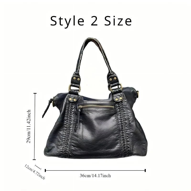 Y2K Spicy Girl One Shoulder Crossbody Bag Vintage Washed Leather Soft Leather Motorcycle Bag Large Capacity Bag 99 in 1