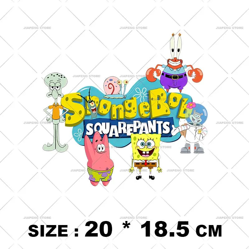 SpongeBob Cartoon Printed Iron on Transfers Patrick Star Heat Transfer Vinyl Stickers For Clothes Thermal Patches Applique Decor
