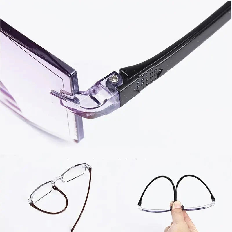 2 Pair New Men Women Rimless Reading Glasses Anti Blue Light Bifocal Far Near Magnification Eyewear Presbyopic Glasses +150 +200 99 in 1