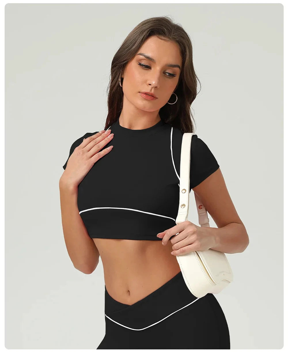 Yoga Top Sport T Shirts Women Fitness Clothes Workout Short-sleeved Crop Top Gym Running Active Wear Push Up Sport Top 99 in 1