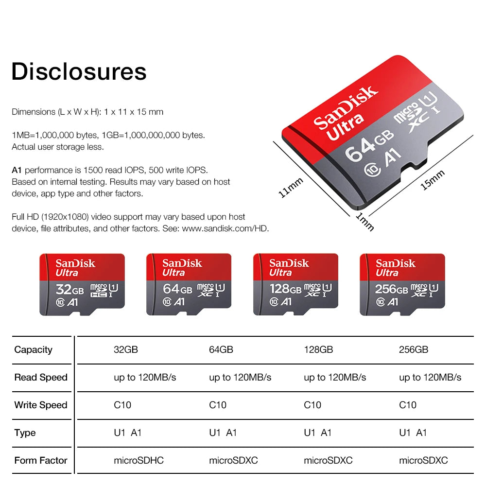 Sandisk Ultra Micro tf SD card 128GB 32GB 64GB 256GB Mini SD Card SD/TF Flash Card Memory Card 32 64 128 gb miniSD for Phone