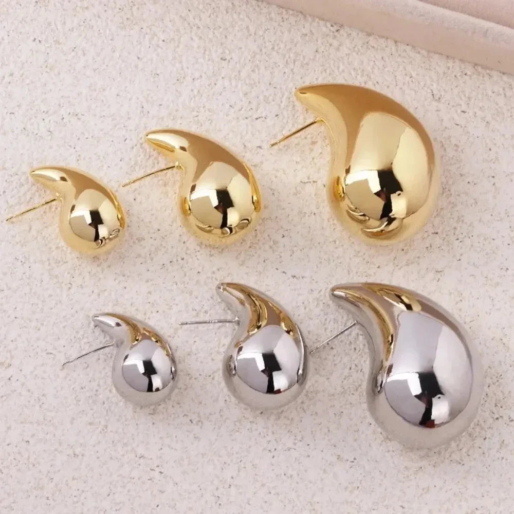Gold Color Water Drop Earring Stud Simple Design Ins Women Post Earrings 3 Size Available Silver Color Big Surface Girls Jewelry 99 in 1
