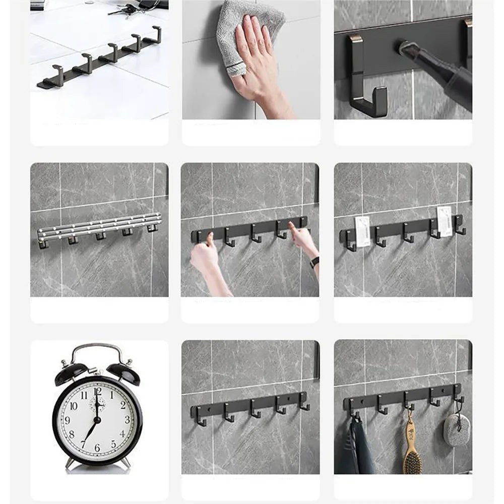 Household Wall Coat Rack Black Hooks For Hangging Clothes Towel Hanger Bathroom Robe Hook Heavy Duty Kitchen Accessories