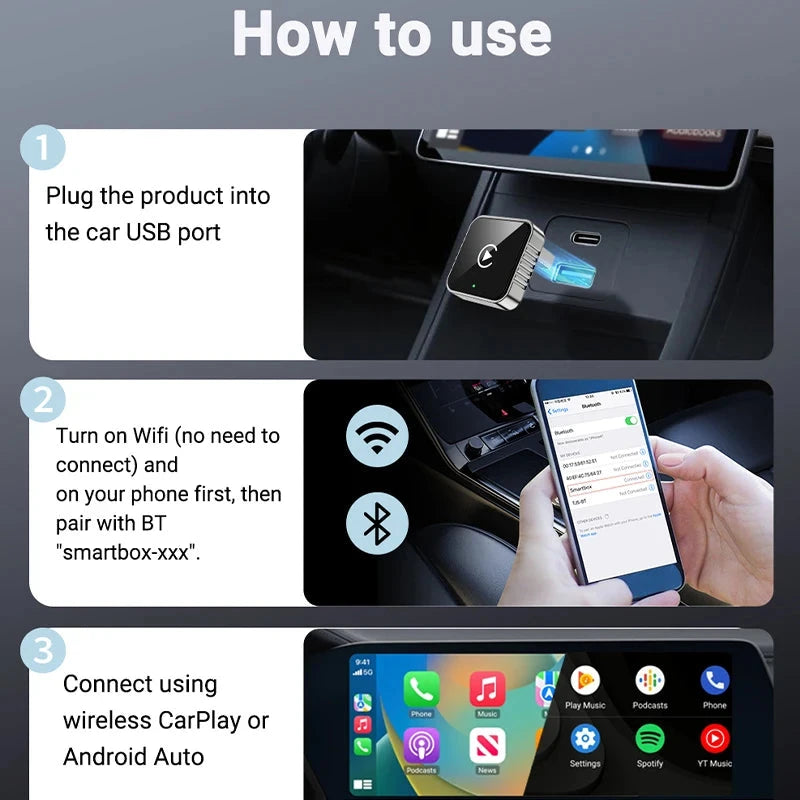 New Super Mini Carplay AI Box Wired to Wireless CarPlay/Android Auto 2in1 Box 5GHz WiFi5 for 99% Original Wired CarPlay/Auto Car 99 in 1