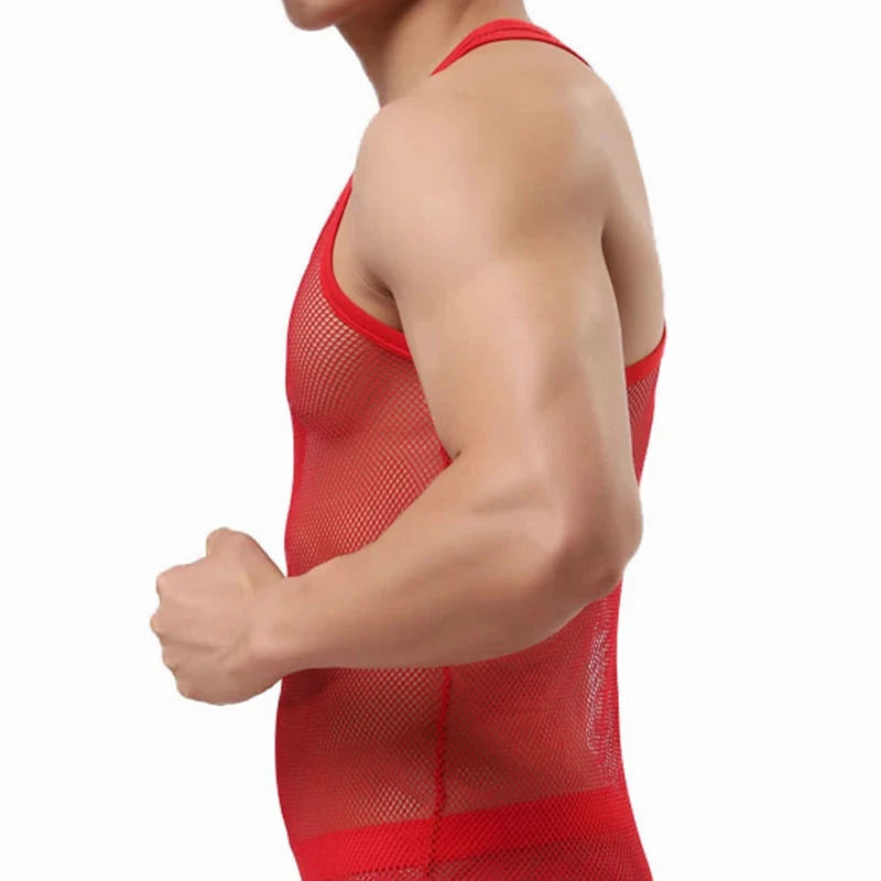 Sexy Tops Transparent Mesh Gym Clothing Men Tank Top Undershirt See Though Sleeveless Shirts Summer Breathable Bodybuilding Vest 99 in 1