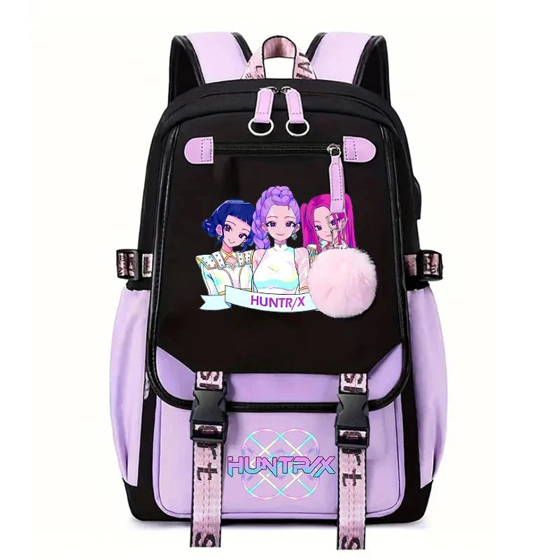 Demone Hunter Backpack for Kid Girl Back School Gift School Bag Y2K Cute Anime Print Woman Travel Casual Large Capacity Rucksack 99 in 1