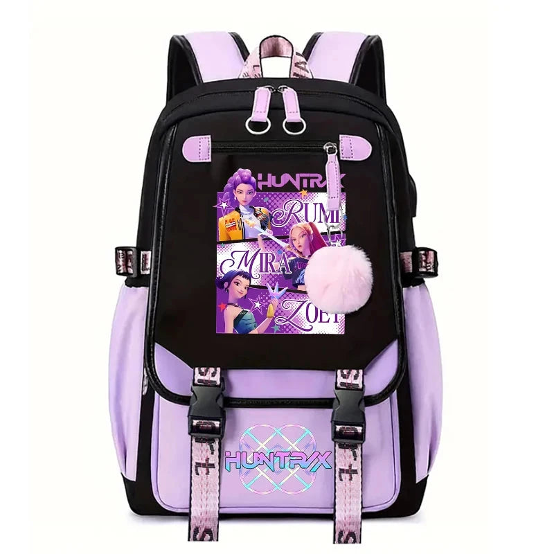 Demone Hunter Backpack for Kid Girl Back School Gift School Bag Y2K Cute Anime Print Woman Travel Casual Large Capacity Rucksack 99 in 1