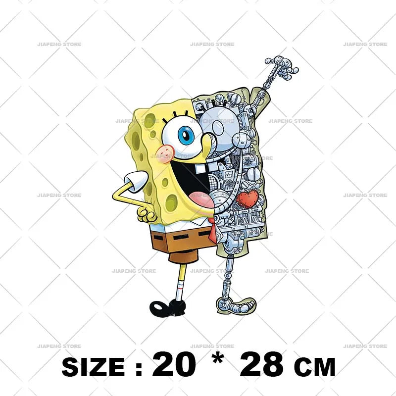 SpongeBob Cartoon Printed Iron on Transfers Patrick Star Heat Transfer Vinyl Stickers For Clothes Thermal Patches Applique Decor
