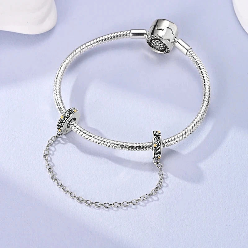 925 Sterling Silver Safety Chain Aircraft Earth Camera Daisy Silicone Charms Beads Fit Original Bracelets DIY Jewelry For Women 99 in 1
