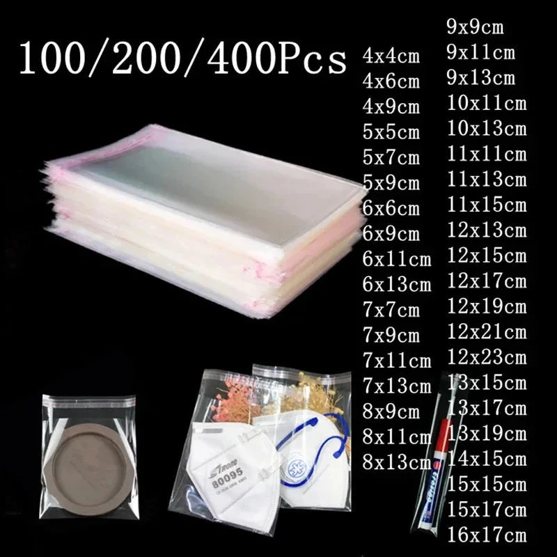 100pcs Opp Self Adhesive Bag Long Transparent Packaging Bags Universal Dust Water Proof Wrapping Material 99 in 1