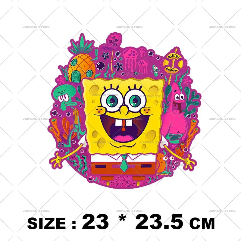 SpongeBob Cartoon Printed Iron on Transfers Patrick Star Heat Transfer Vinyl Stickers For Clothes Thermal Patches Applique Decor
