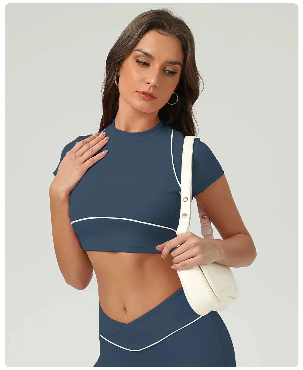 Yoga Top Sport T Shirts Women Fitness Clothes Workout Short-sleeved Crop Top Gym Running Active Wear Push Up Sport Top 99 in 1