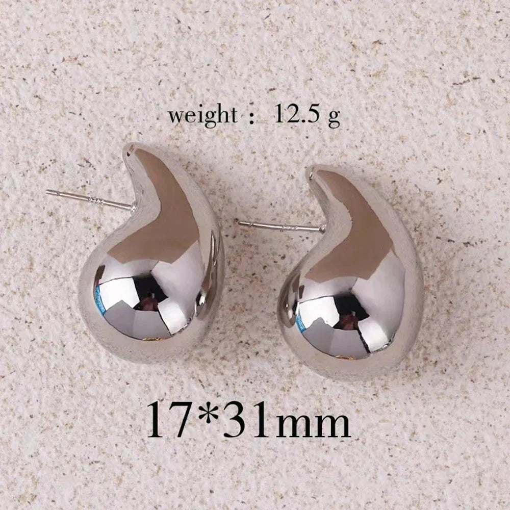 Gold Color Water Drop Earring Stud Simple Design Ins Women Post Earrings 3 Size Available Silver Color Big Surface Girls Jewelry 99 in 1