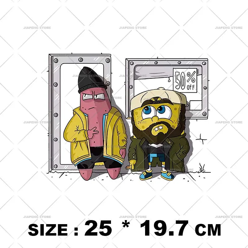 SpongeBob Cartoon Printed Iron on Transfers Patrick Star Heat Transfer Vinyl Stickers For Clothes Thermal Patches Applique Decor