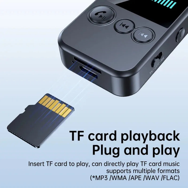 Lavalier Bluetooth 5.4 Audio Receiver Transmitter 3.5mm AUX TF Card Play Wireless Adapter with LCD Display For PC TV Speaker