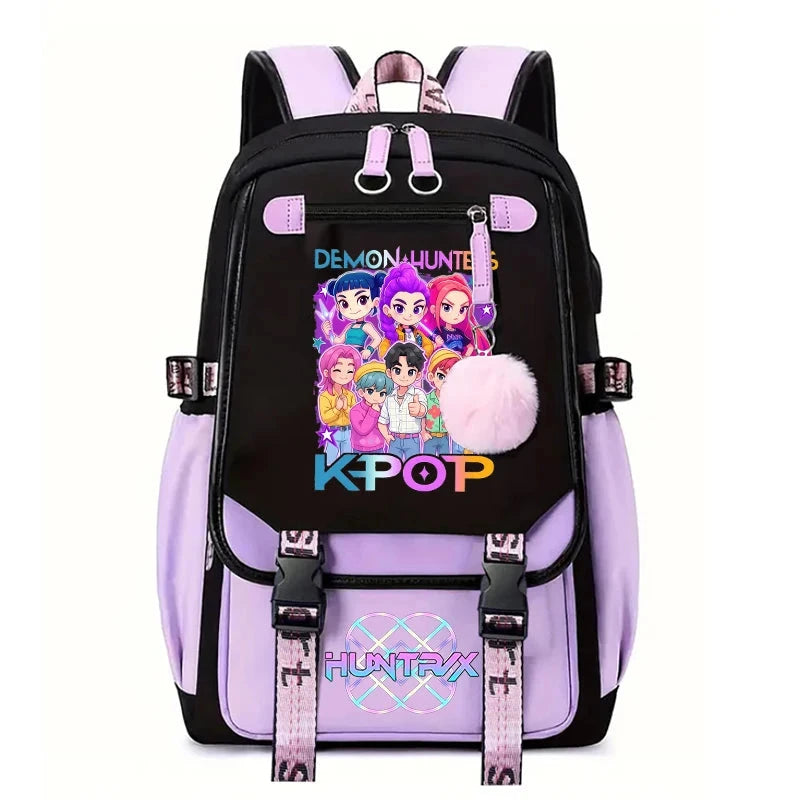 Demone Hunter Backpack for Kid Girl Back School Gift School Bag Y2K Cute Anime Print Woman Travel Casual Large Capacity Rucksack 99 in 1