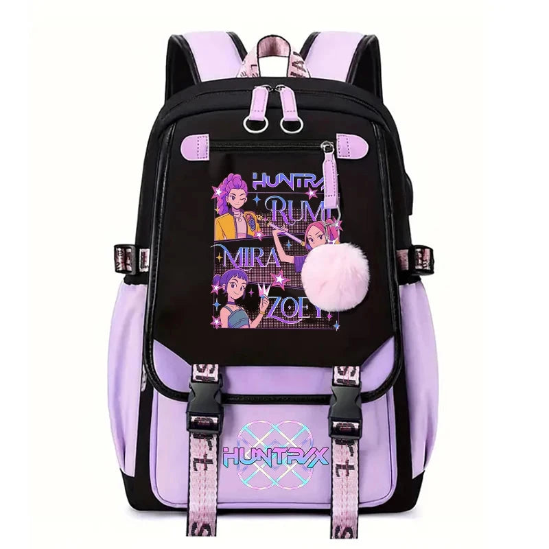 Demone Hunter Backpack for Kid Girl Back School Gift School Bag Y2K Cute Anime Print Woman Travel Casual Large Capacity Rucksack 99 in 1