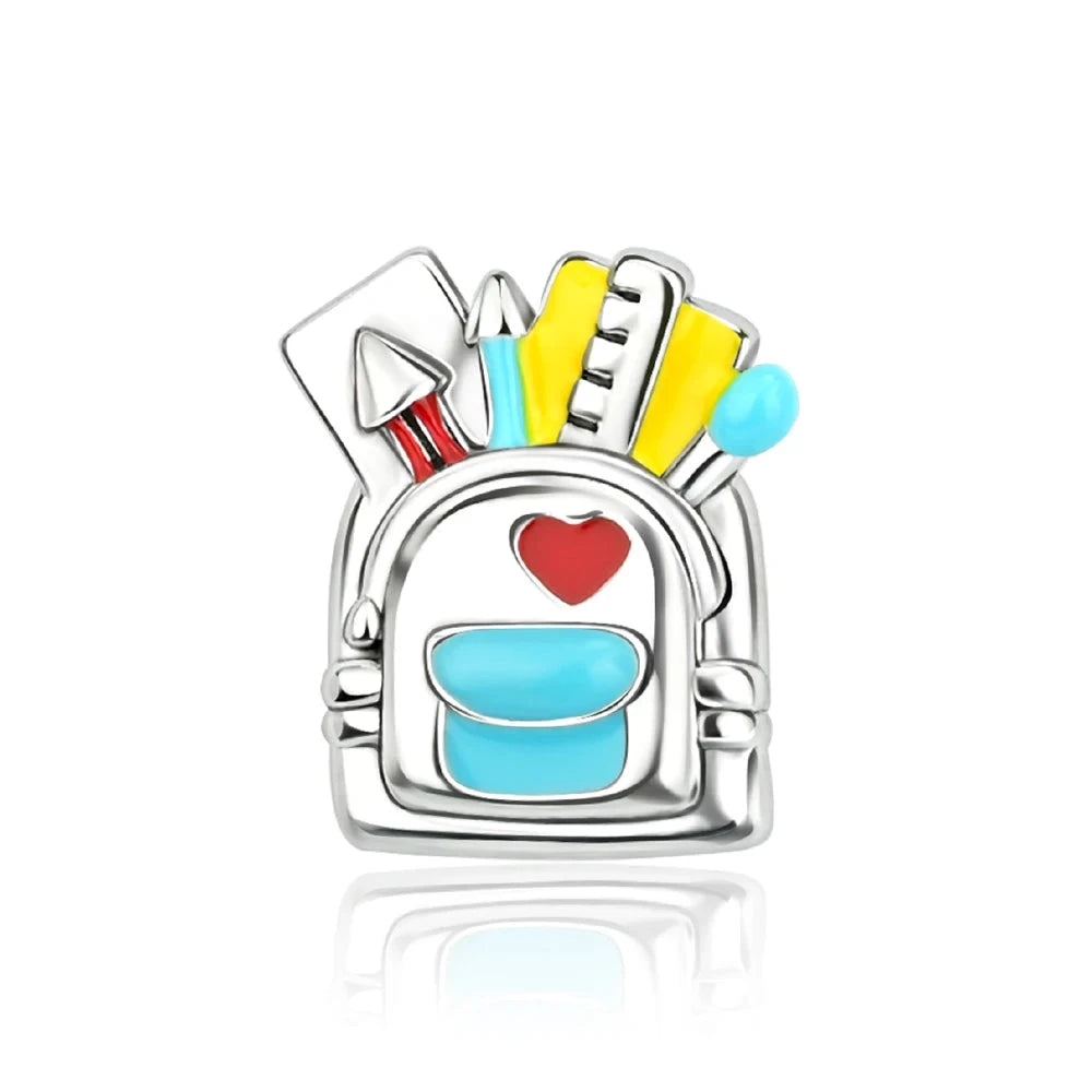 Back To School 925 Sterling Silver Charms Bag Earphone Magic Cube Watch Games Console Bead Pendant Fit Bracelet Necklace Jewelry 99 in 1