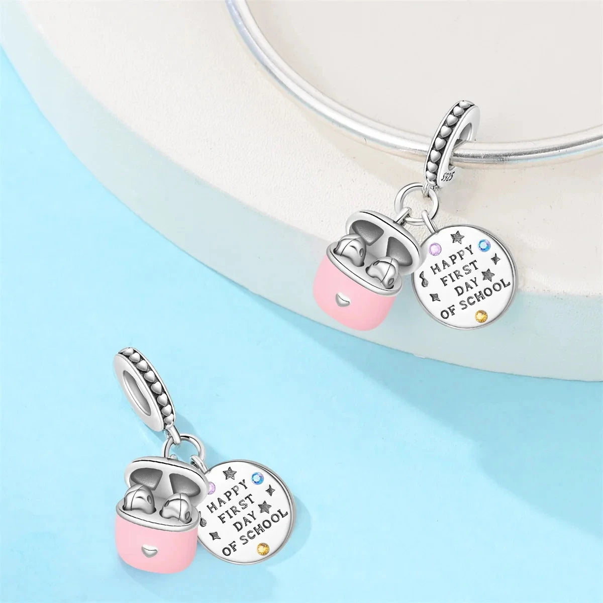 Back To School 925 Sterling Silver Charms Bag Earphone Magic Cube Watch Games Console Bead Pendant Fit Bracelet Necklace Jewelry 99 in 1