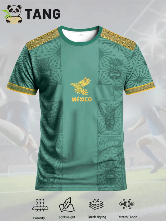 Men'S Mexican Soccer Jersey - Black with Eagle & Skull Design Comfortable for Training & Casual Wear Soccer Jerse