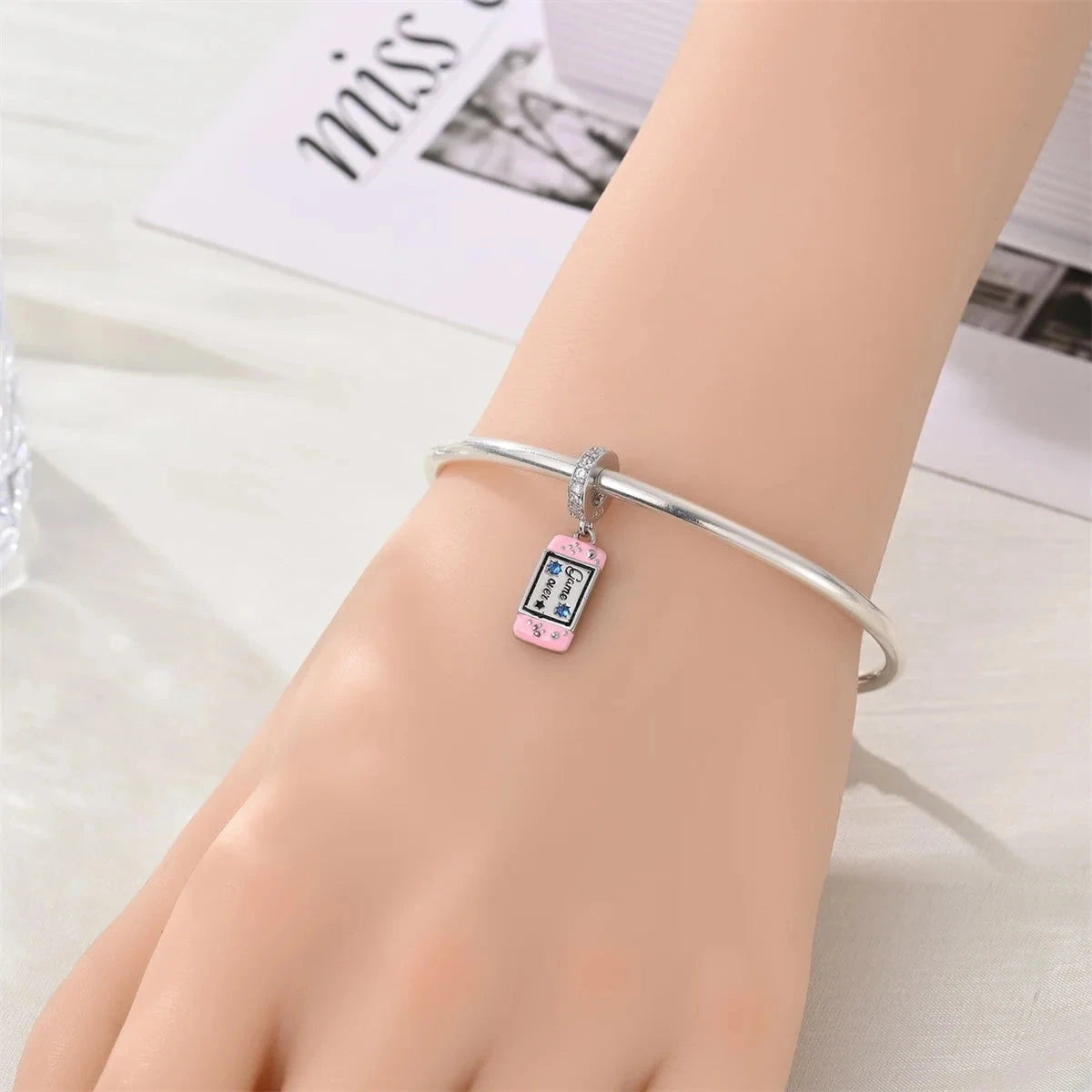 Back To School 925 Sterling Silver Charms Bag Earphone Magic Cube Watch Games Console Bead Pendant Fit Bracelet Necklace Jewelry 99 in 1
