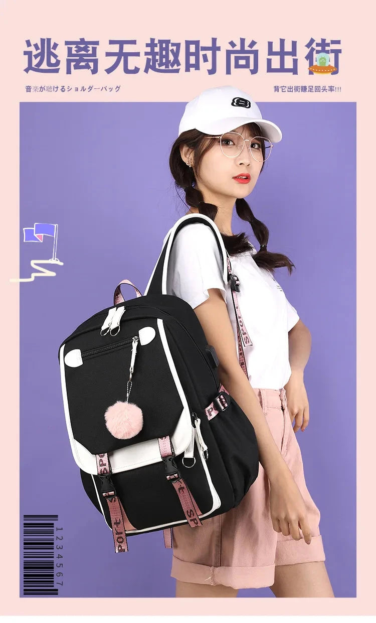 Demone Hunter Backpack for Kid Girl Back School Gift School Bag Y2K Cute Anime Print Woman Travel Casual Large Capacity Rucksack 99 in 1