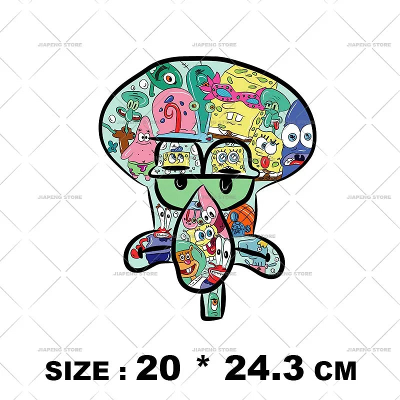 SpongeBob Cartoon Printed Iron on Transfers Patrick Star Heat Transfer Vinyl Stickers For Clothes Thermal Patches Applique Decor