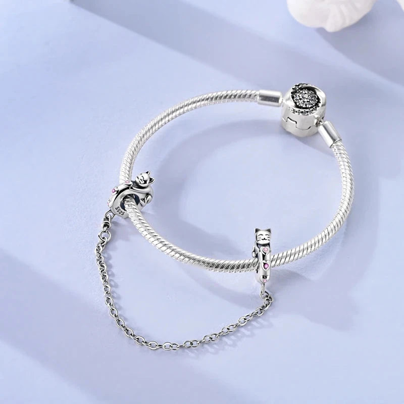 925 Sterling Silver Safety Chain Aircraft Earth Camera Daisy Silicone Charms Beads Fit Original Bracelets DIY Jewelry For Women 99 in 1