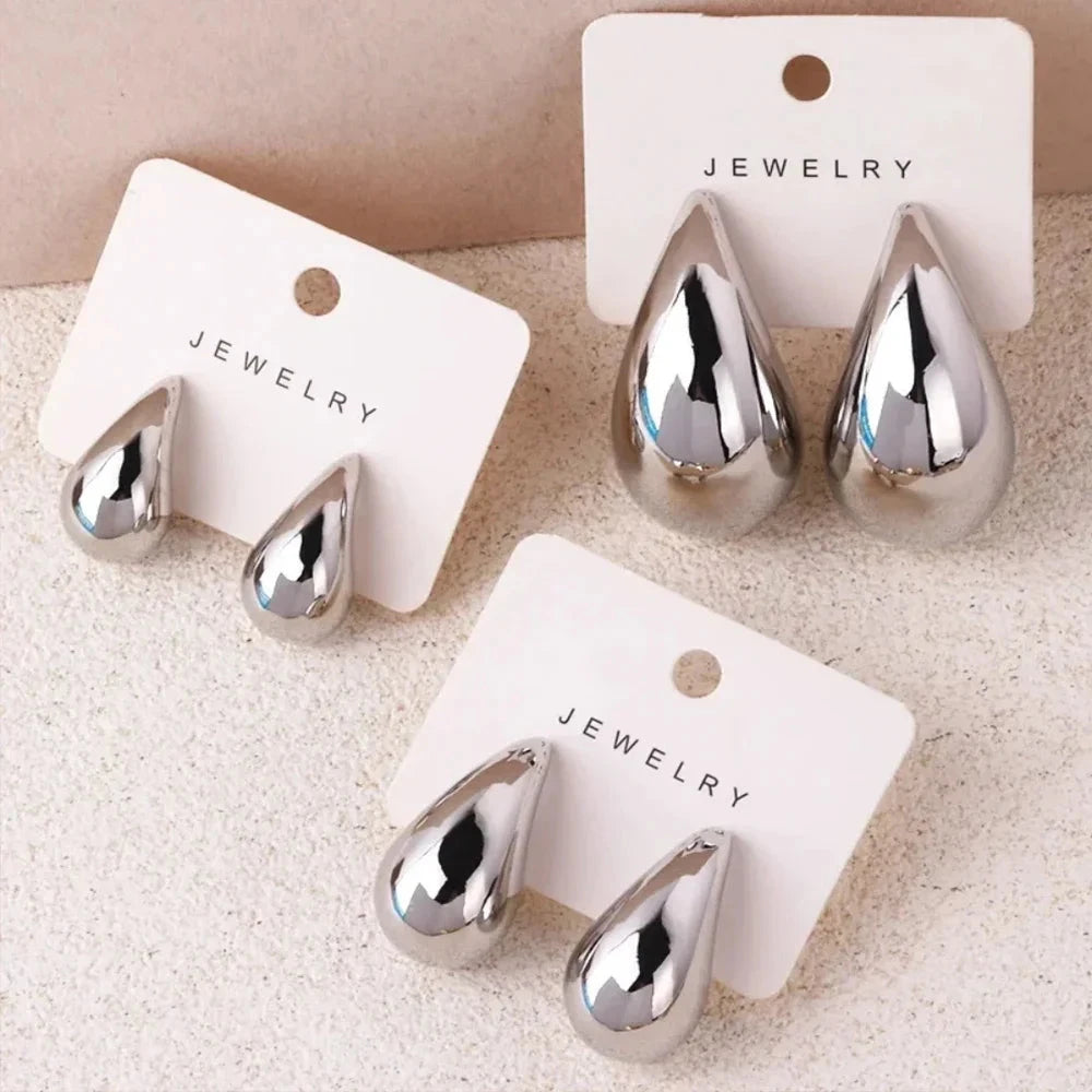 Gold Color Water Drop Earring Stud Simple Design Ins Women Post Earrings 3 Size Available Silver Color Big Surface Girls Jewelry 99 in 1