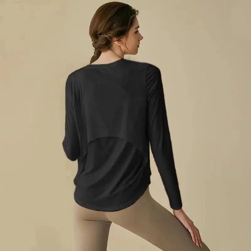 gym Sports Top T-shirt Women Yoga Clothing Running Loose Slim Quick Dry Training Long Sleeve Thin Blouse Fitness Tops Autumn Gym 99 in 1