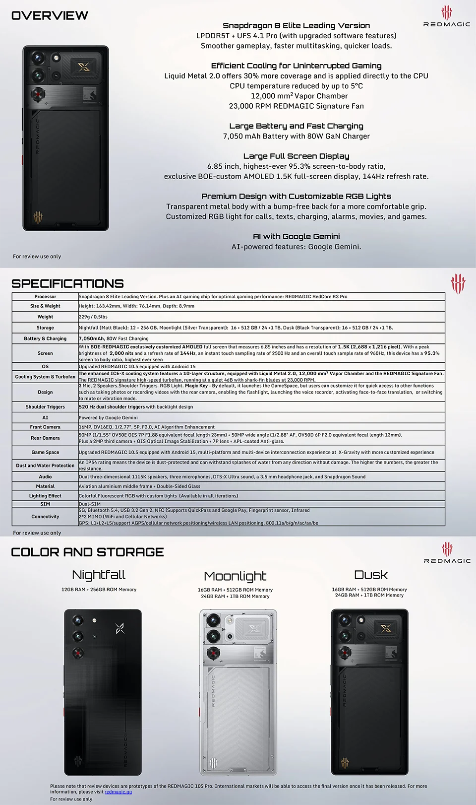 RedMagic 10S Pro global Version 5G game telephone Snapdragon 8 Elite leading 7050mAh 80W fast charge 6.85 inches