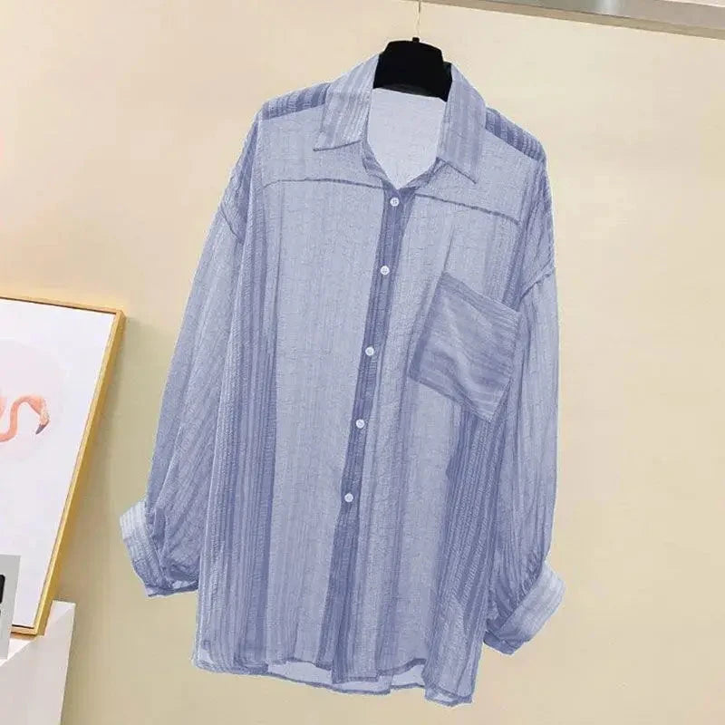 Summer Sunscreen Shirt Elegant Perspective Thin Chiffon Blouse Korean Harajuku See Through Loose Top Casual Women's Cardigan 99 in 1