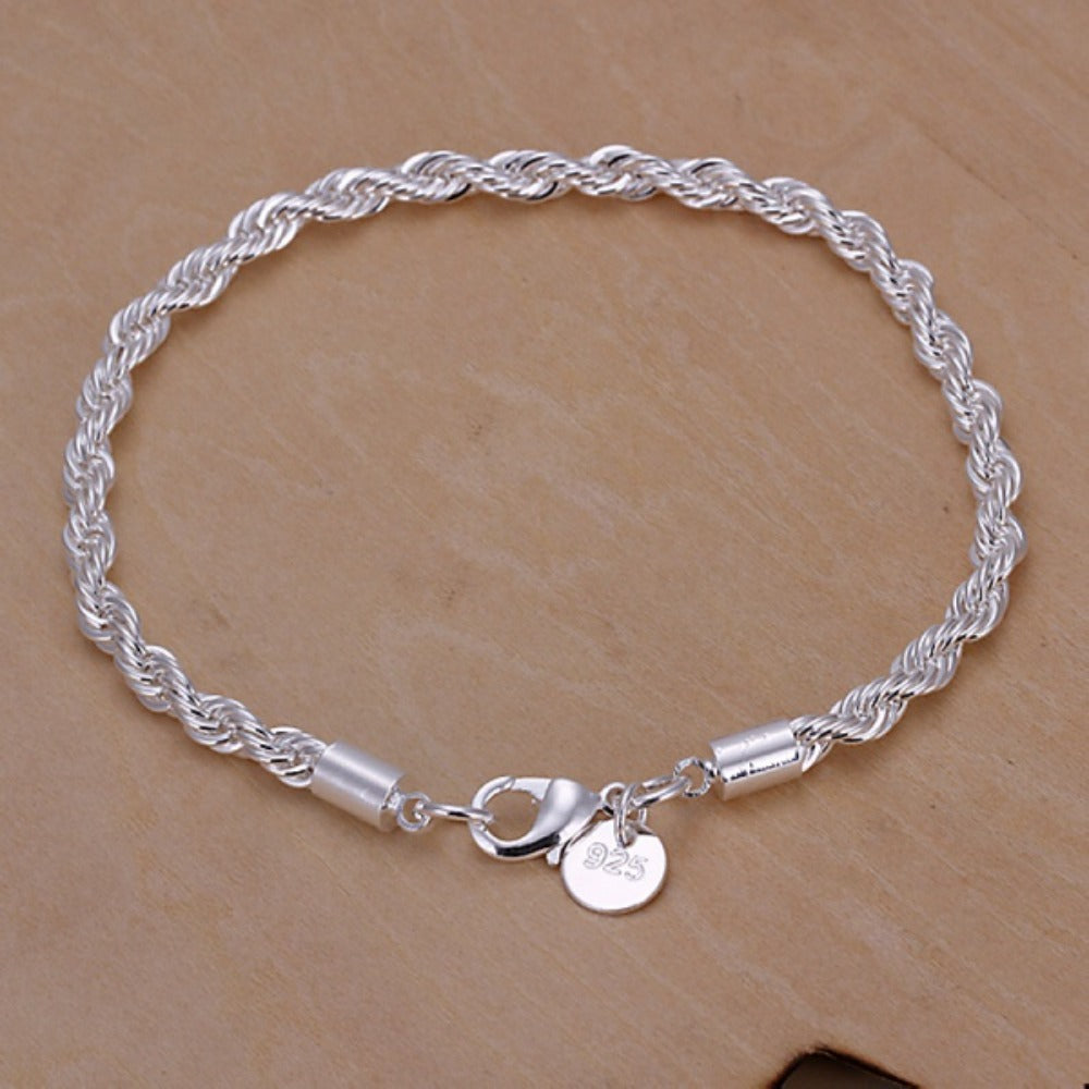 New Silver Plated Twisted Rope Bracelet Jewelry For Women And Men Fashion Chain Charm Flash Jewelry H207 99 in 1