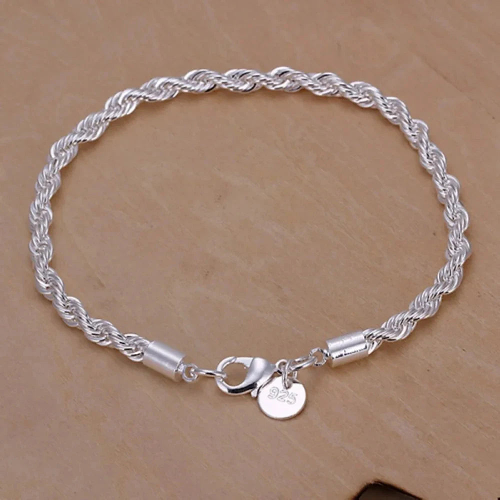 New Silver Plated Twisted Rope Bracelet Jewelry For Women And Men Fashion Chain Charm Flash Jewelry H207 99 in 1