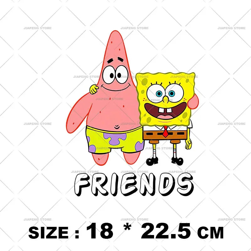 SpongeBob Cartoon Printed Iron on Transfers Patrick Star Heat Transfer Vinyl Stickers For Clothes Thermal Patches Applique Decor