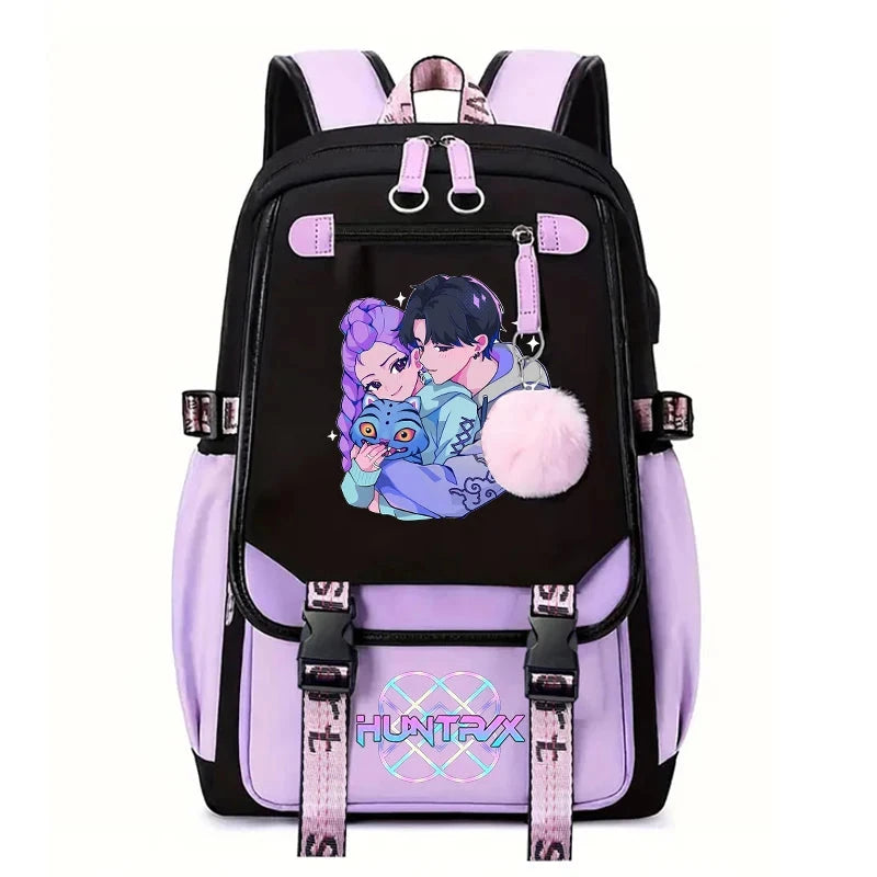 Demone Hunter Backpack for Kid Girl Back School Gift School Bag Y2K Cute Anime Print Woman Travel Casual Large Capacity Rucksack 99 in 1