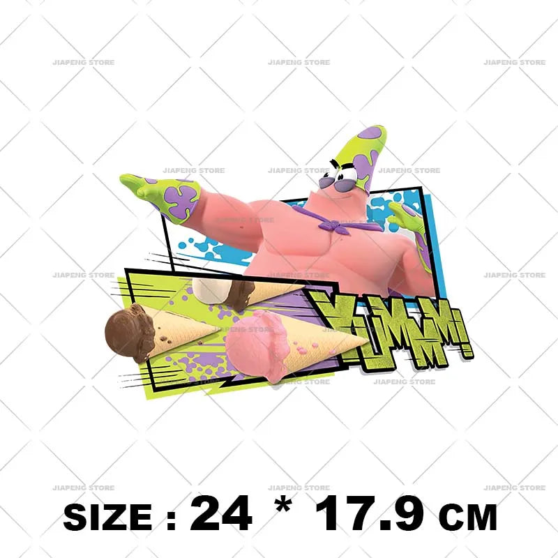 SpongeBob Cartoon Printed Iron on Transfers Patrick Star Heat Transfer Vinyl Stickers For Clothes Thermal Patches Applique Decor