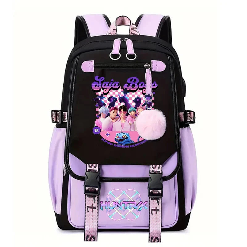 Demone Hunter Backpack for Kid Girl Back School Gift School Bag Y2K Cute Anime Print Woman Travel Casual Large Capacity Rucksack 99 in 1