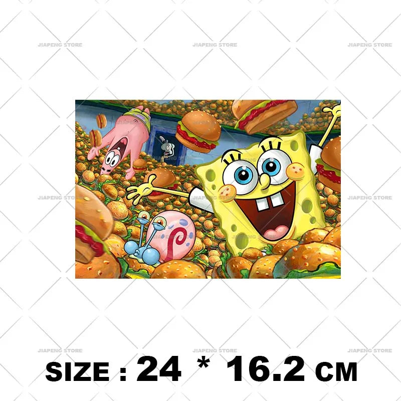 SpongeBob Cartoon Printed Iron on Transfers Patrick Star Heat Transfer Vinyl Stickers For Clothes Thermal Patches Applique Decor